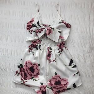 White Floral Tie Front Romper